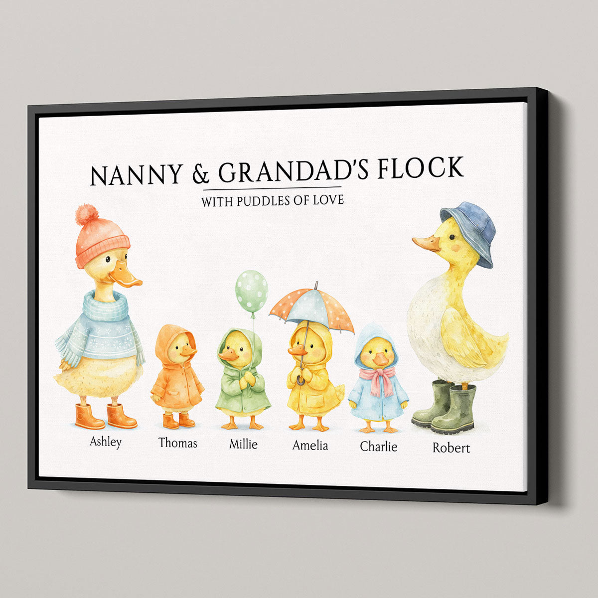 Grandparents Grandad Grandma's Flock with Puddles of Love - Personalised Poster - UK Father's Day Gift for Grandpa