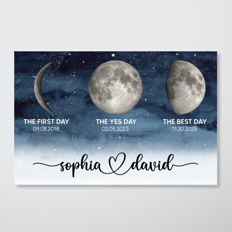 Starry Night Love Story Couple Custom Moon Phase Anniversary Dates - Personalized Poster - Heartfelt Anniversary Gift, Valentine Gift, Wedding Gift For Couple