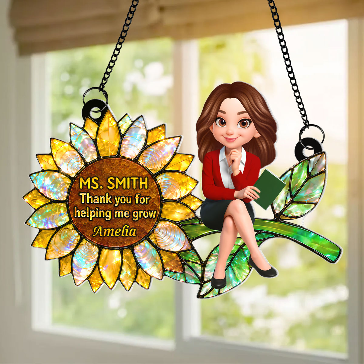 Thank You for Helping Me Grow Teacher - Personalized Acrylic Suncatcher - Teacher Appreciation Gift, End of School Year Gift
