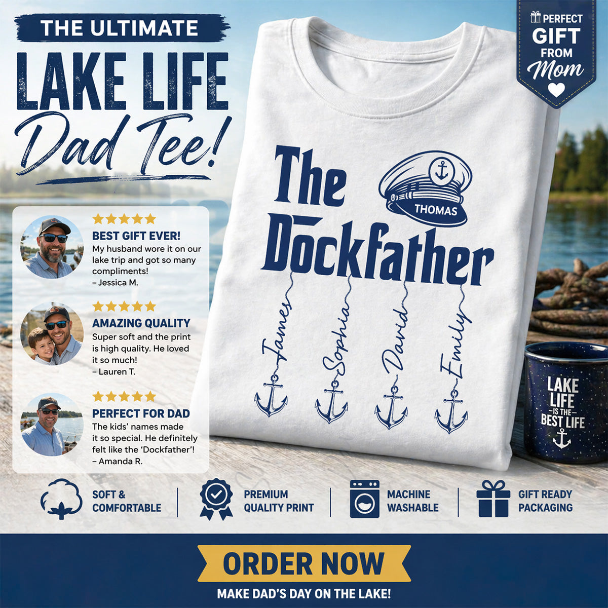 The Dockfather Boat Captain Custom Kids Names - Personalized Shirt - Lake Life Father's Day Gift For Husband, Dad