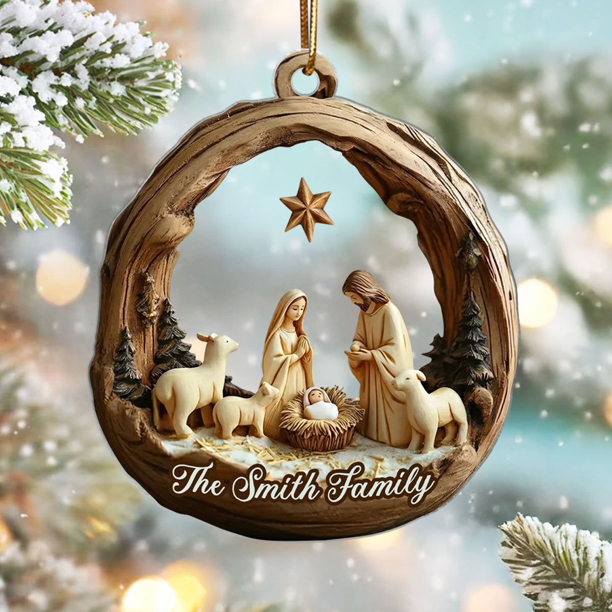 Holy Family Nativity 3D Effect - Personalized Acrylic Ornament - Christmas Gift For Family