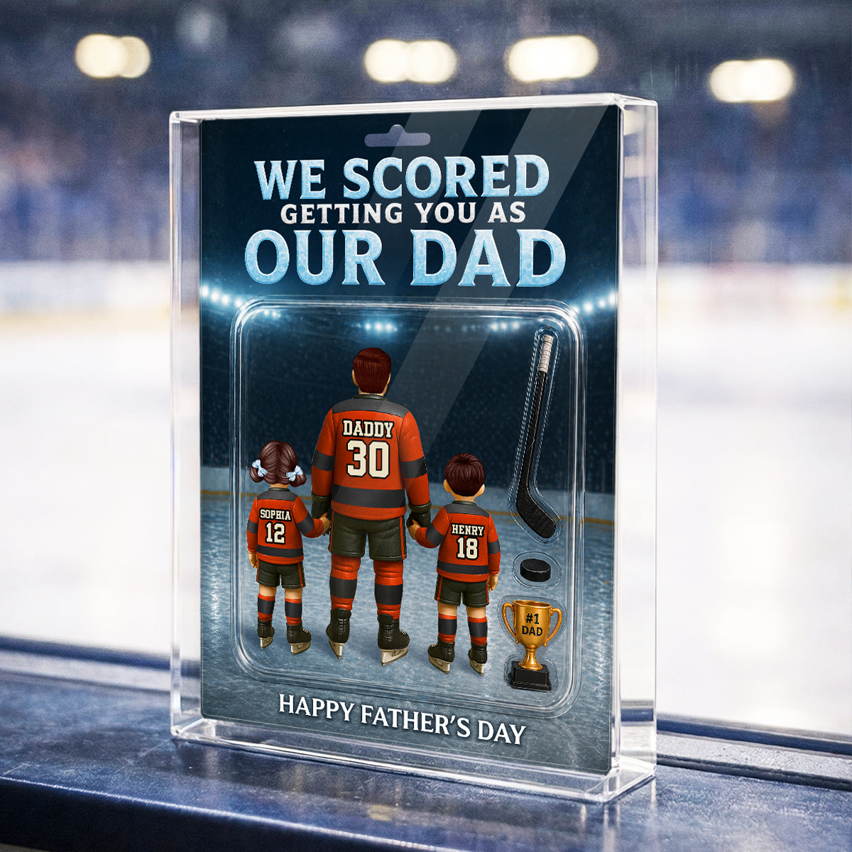 Hockey Dad We Scored Getting You As Our Dad - Personalized Acrylic Block Plaque -  Gift For Hockey Dad, Husband