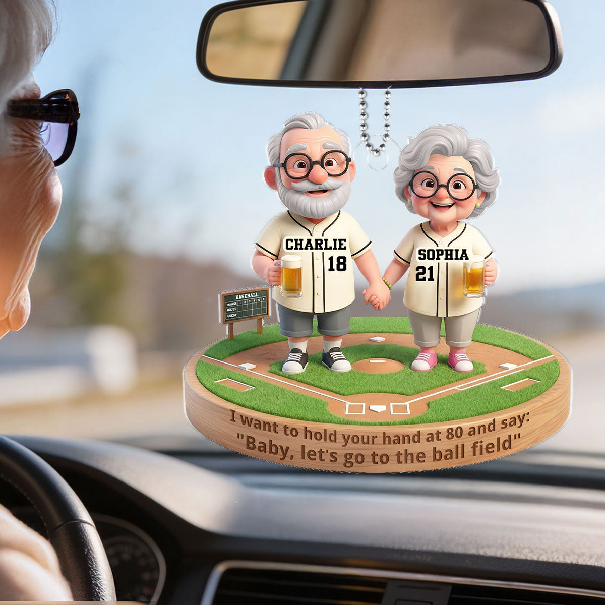 Baby Let's Go to the Ball Field Baseball Couple - Personalized Acrylic Car Hanger - Sentimental Gift for him, for her