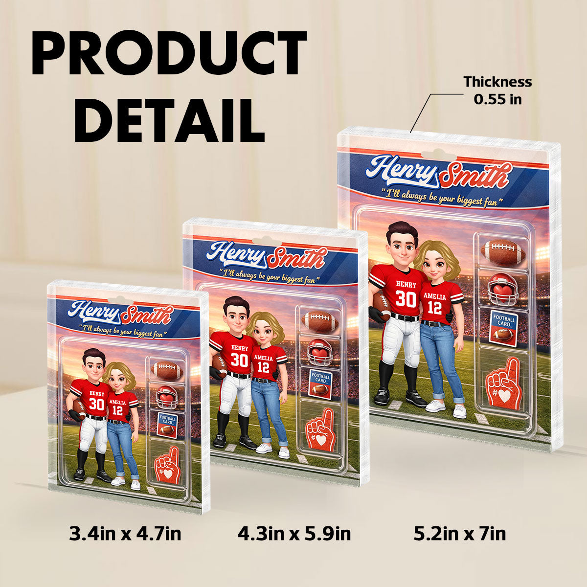 Football Couple I'll Always Be Your Biggest Fan Custom Action Figure - Personalized Acrylic Block Plaque - Sentimental Gift for Him