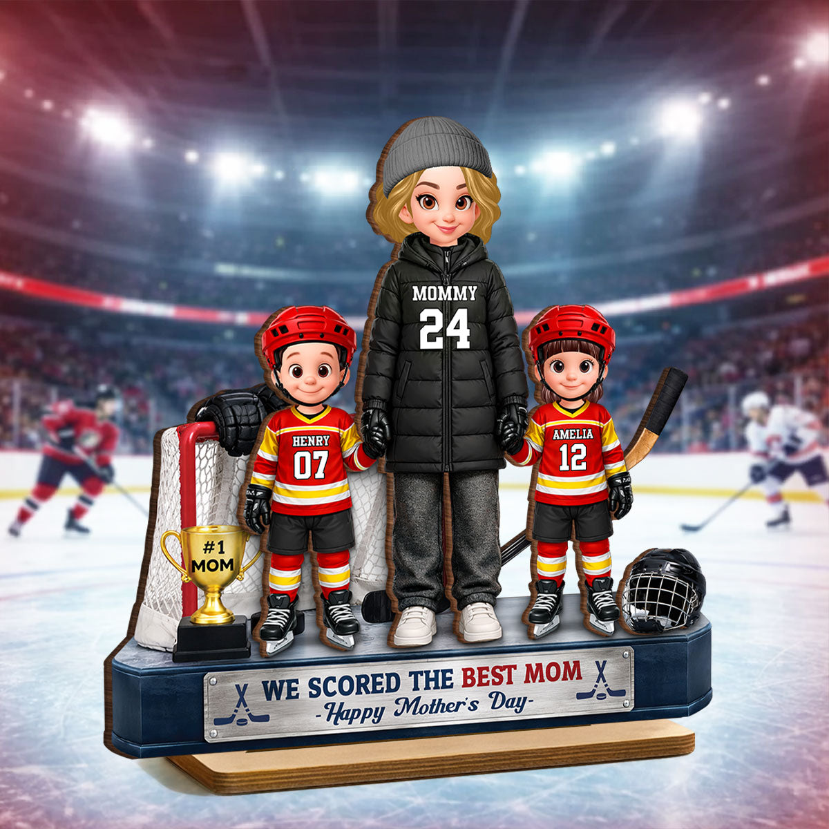We Scored The Best Hockey Mom - Personalized 2-Layered Wooden Plaque - Mother's Day Gift For Hockey Mom, Gift For Wife