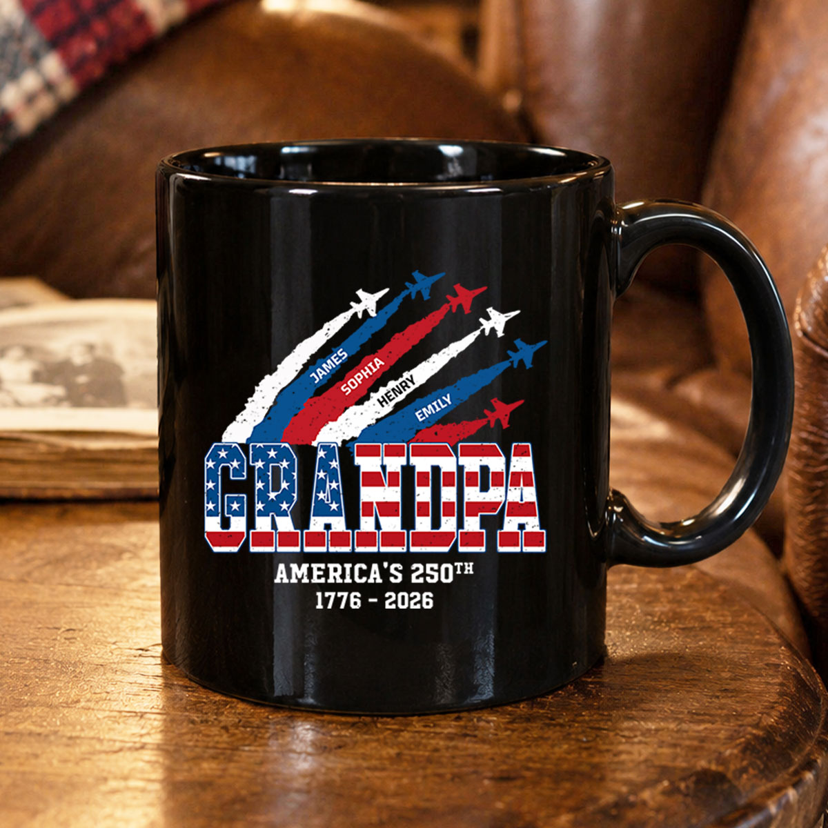 Proud Dad Grandpa Nation Flag American 250th Anniversary - Personalized Mug - Father's Day Gift For Dad, Grandpa