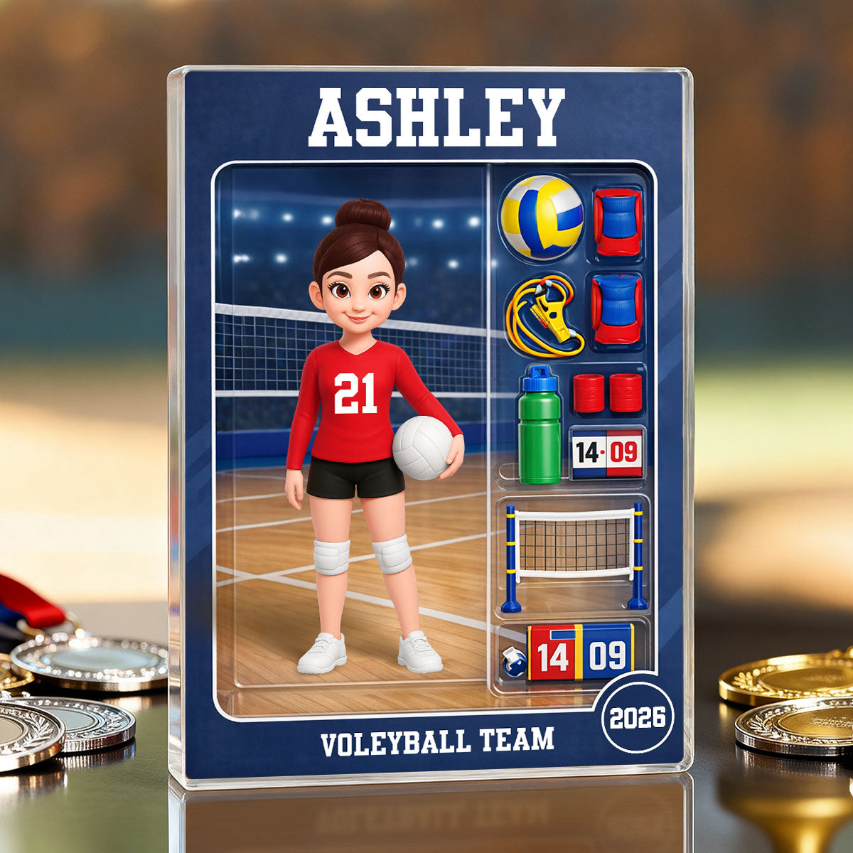 Volleyball Girl Action Figure - Personalized Acrylic Block Plaque - Unique Gift For Daughter, Granddaughter