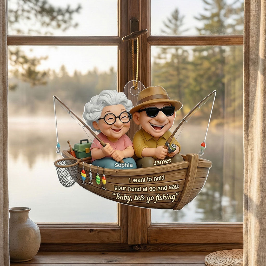 Baby Let's Go Fishing Old Couple - Personalized Acrylic Ornament - Personalized Gift For Him, For Her, For Couple