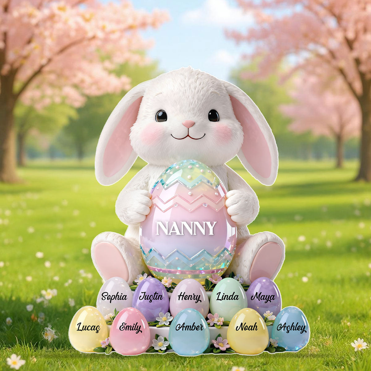 Bunny Nanny Easter - Personalised Acrylic Block Plaque - Easter Decor for Nanny, Grandmother