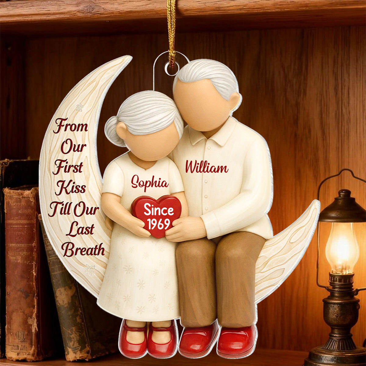 Couple Sitting on Moon from Our 1st Kiss til Our Last Breath - Personalized Acrylic Ornament - Christmas Gift for him, Gift for her