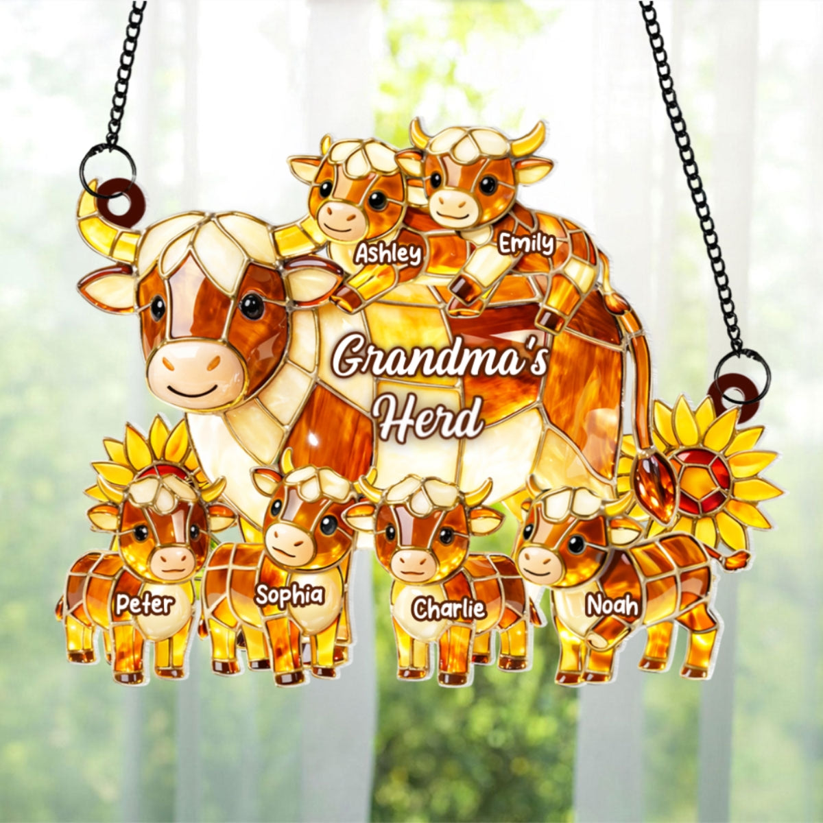 Grandma Mom's Herd - Personalized Suncatcher - Heartfelt Mother's Day Gift for Mom, Grandma, Wife