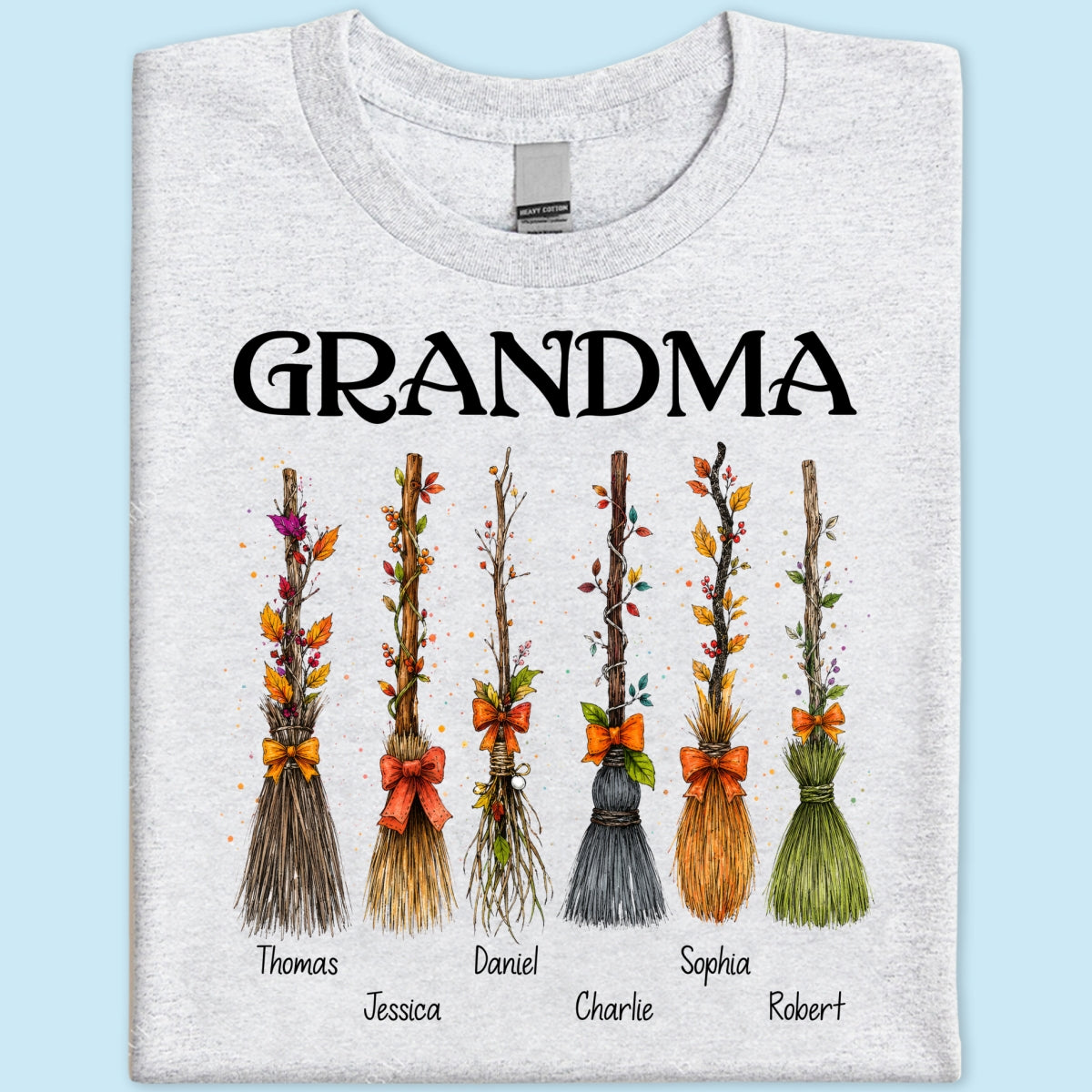Grandma Witch Beautiful Broomsticks Custom Grandkids Names - Personalized Shirt - Halloween Gift For Grandma