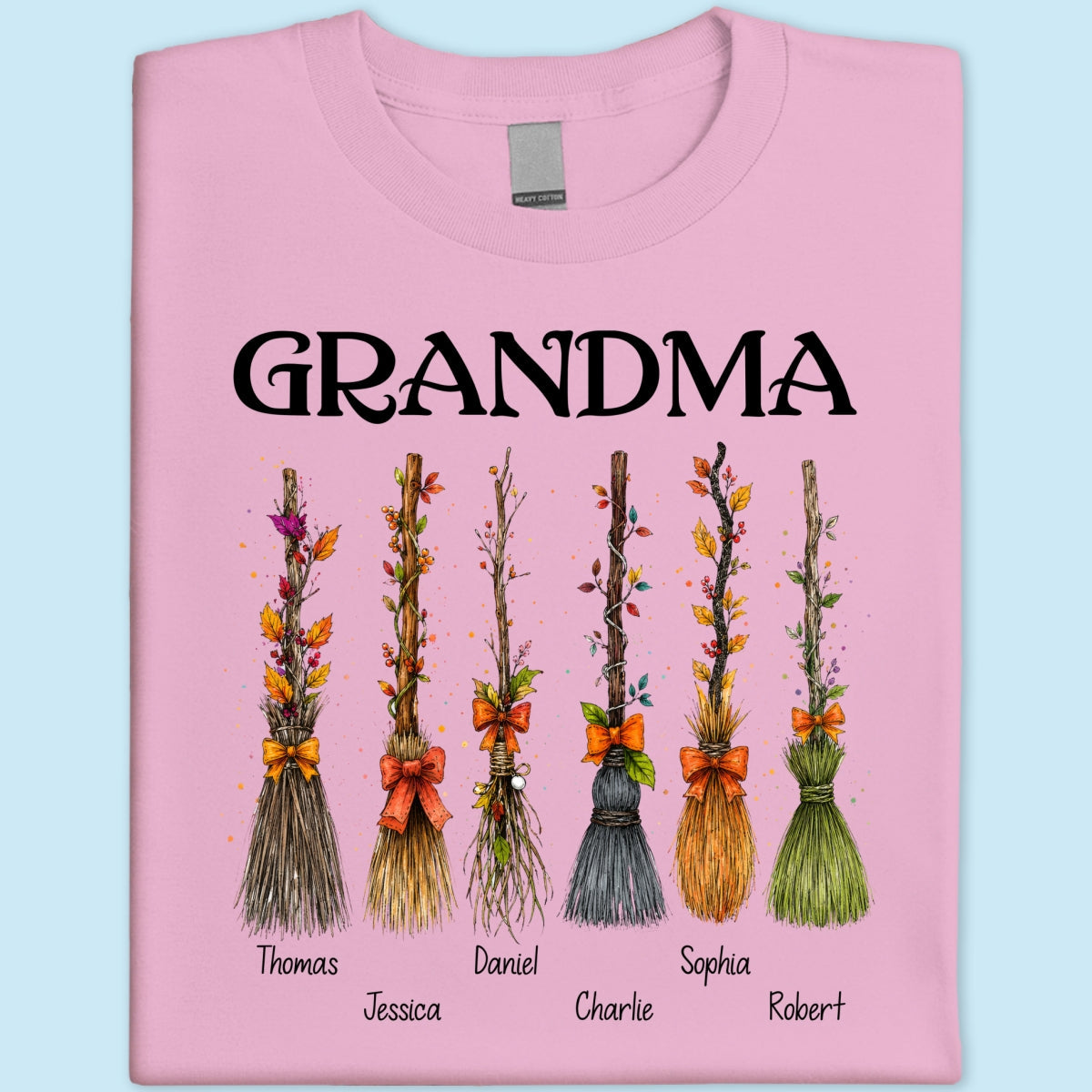 Grandma Witch Beautiful Broomsticks Custom Grandkids Names - Personalized Shirt - Halloween Gift For Grandma