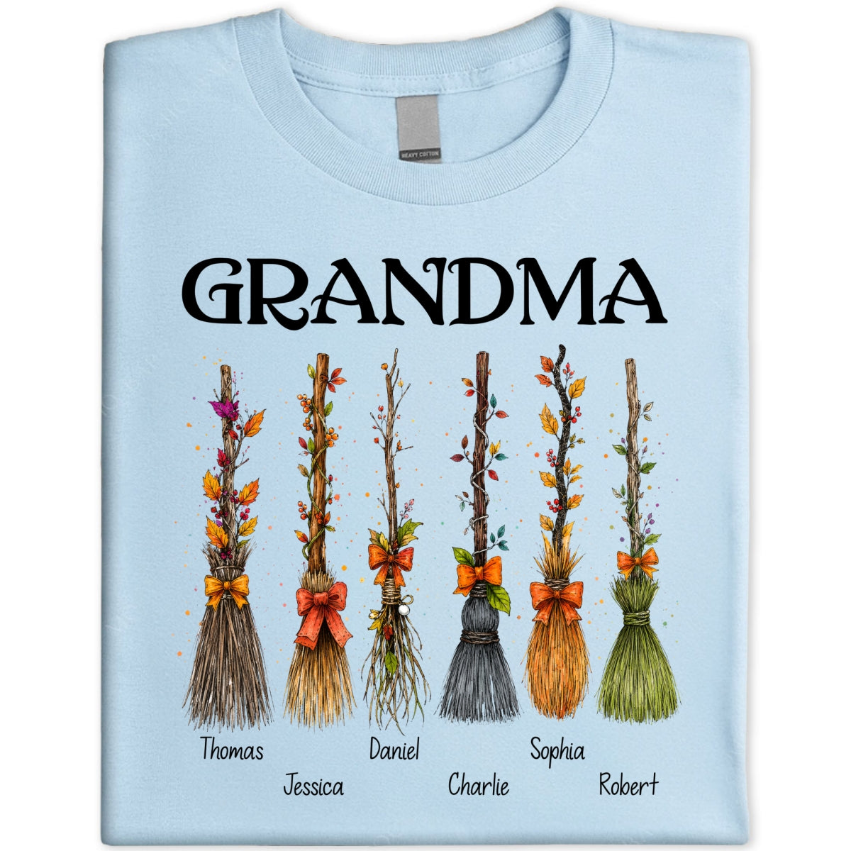 Grandma Witch Beautiful Broomsticks Custom Grandkids Names - Personalized Shirt - Halloween Gift For Grandma