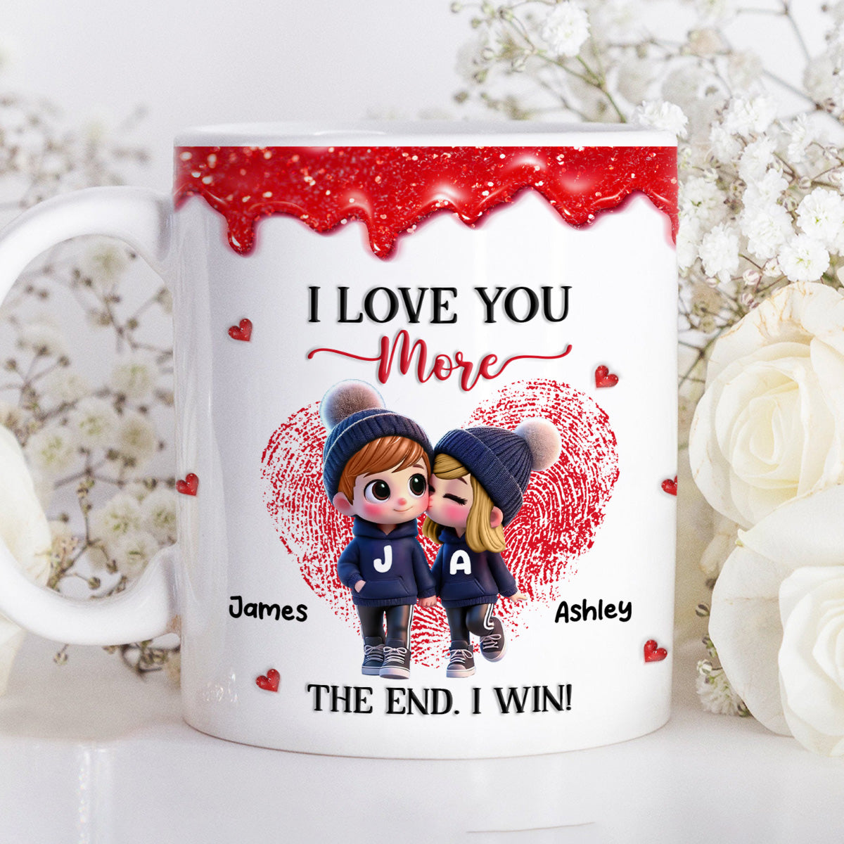 Love You More I Win Cartoon Couple - Personalized Mug - Valentine's Day Gift, Anniversary Gift For Him, For Her