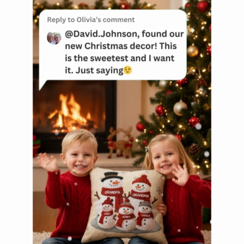 3D Effect Fleece Texture Christmas Grandma Grandkids Snowman Together - Personalized Pillow - Heartwarming Gift For Grandparents