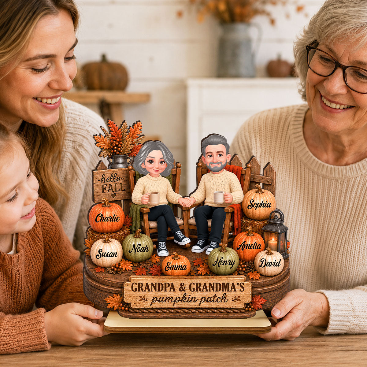Grandpa & Grandma's Pumpkin Patch - Personalized 2-Layered Wooden Plaque - Cozy Fall Decor for Grandparents
