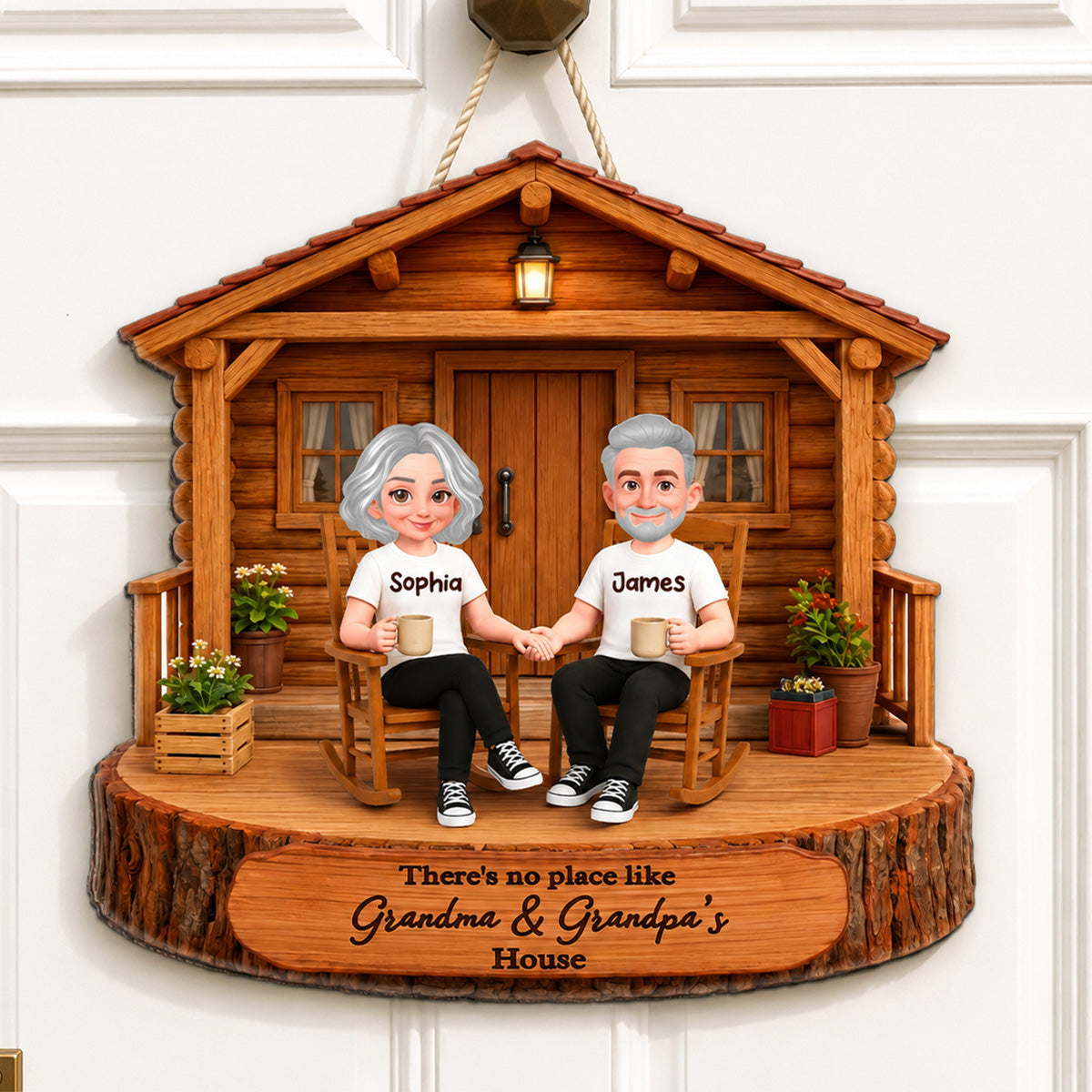 There's No Place Like Grandma Grandpa House 2D Flat - Personalized Door Hanger Sign