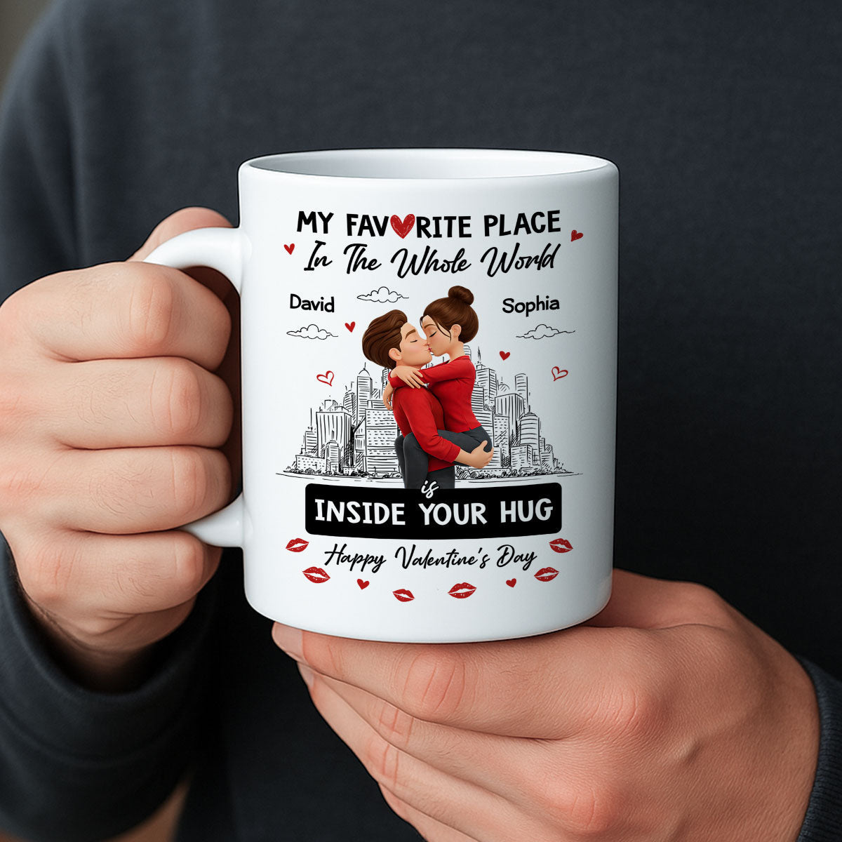 My Favorite Place in the Whole World is Inside Your Hug - Personalized Mug - Sentimental Couple Gift for Him