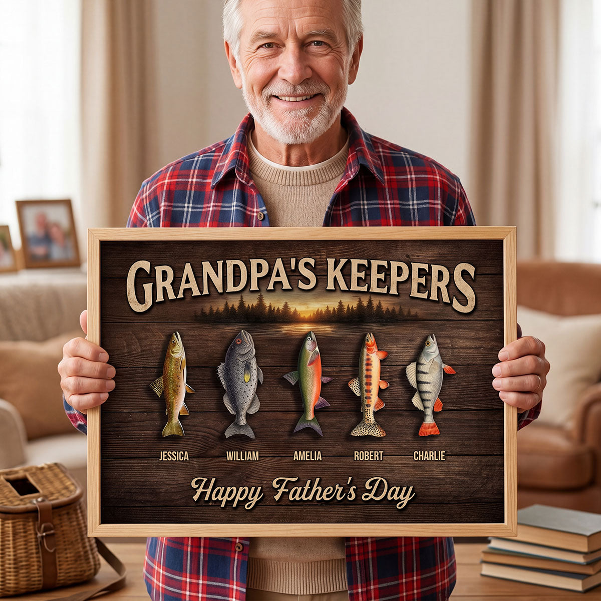 Fishing Grandpa's Keepers - Personalized Poster - Father's Day Gift For Grandpa, Dad