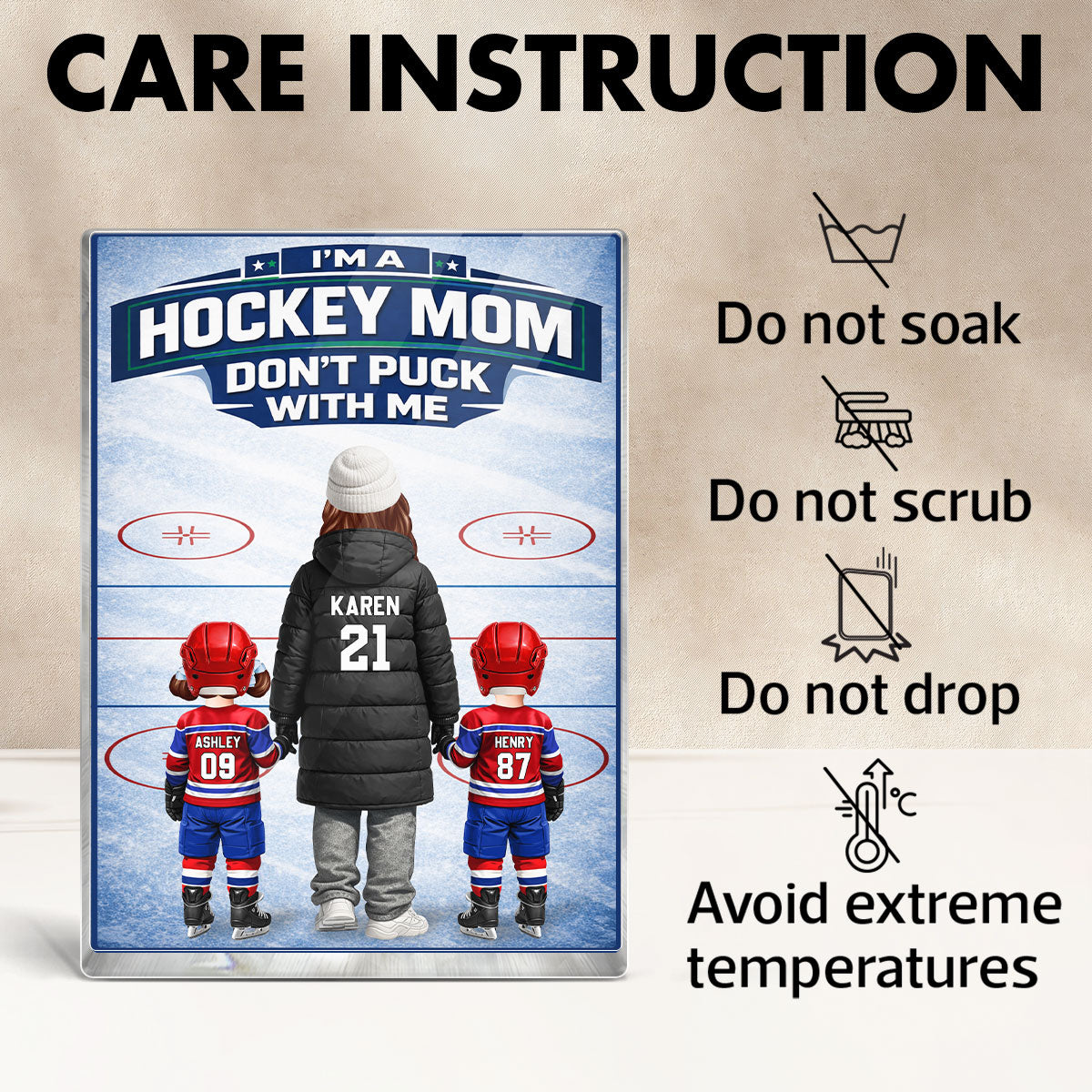 Hockey Mom And Her Kids - Personalized Acrylic Block Plaque - Heartfelt Gift For Hockey Mom