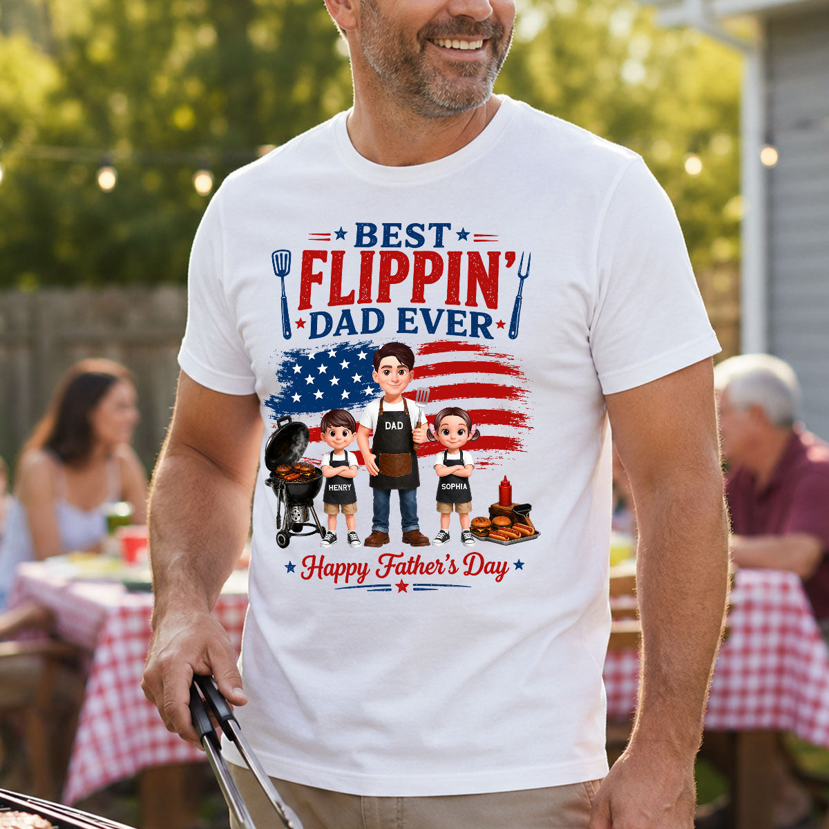 BBQ Best Flippin' Dad Ever Nation Flag - Personalized Shirt - Father's Day Gift For Dad, Husband