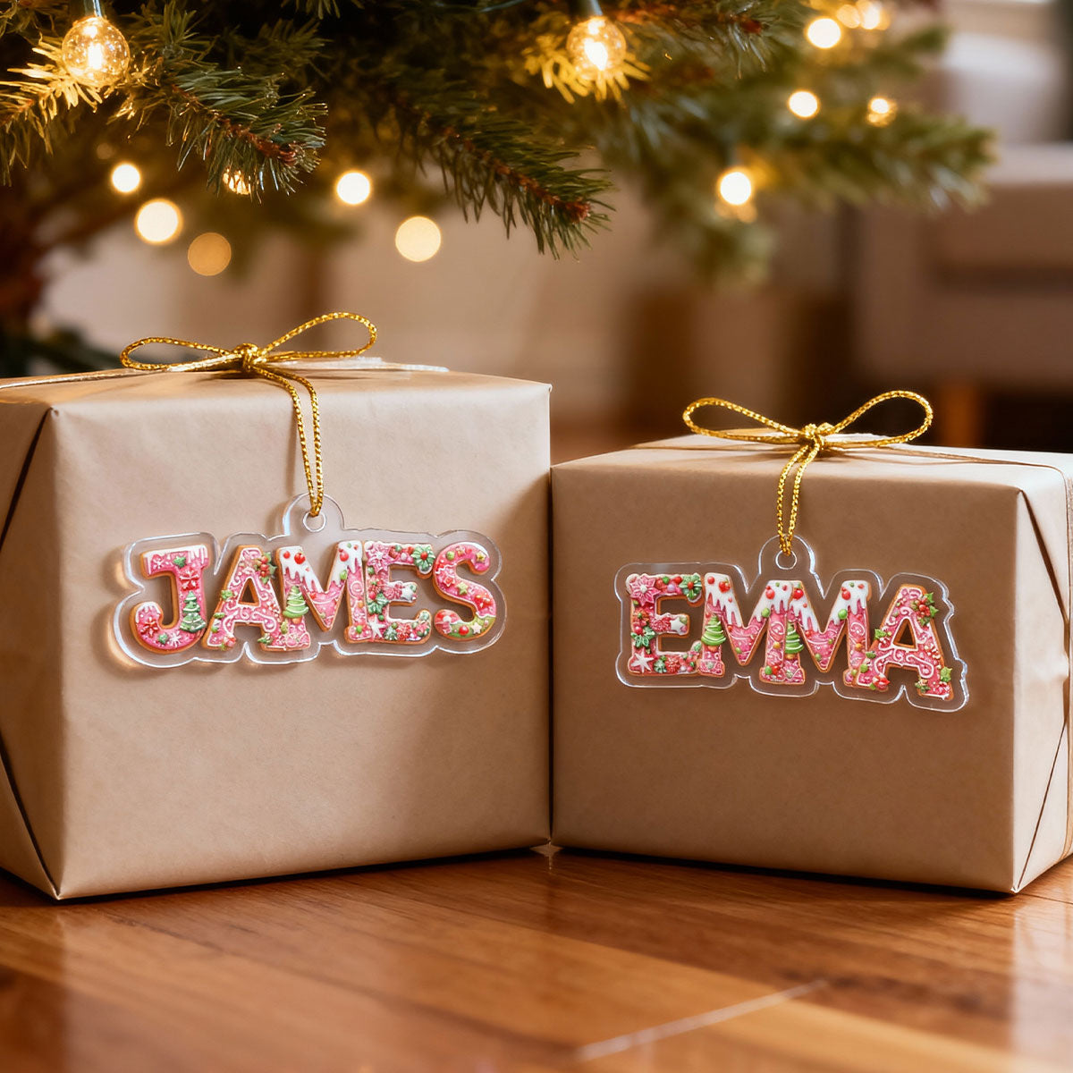 Pink Gingerbread Alphabet Custom Name - Personalized Acrylic Ornament - Christmas Tree Decor