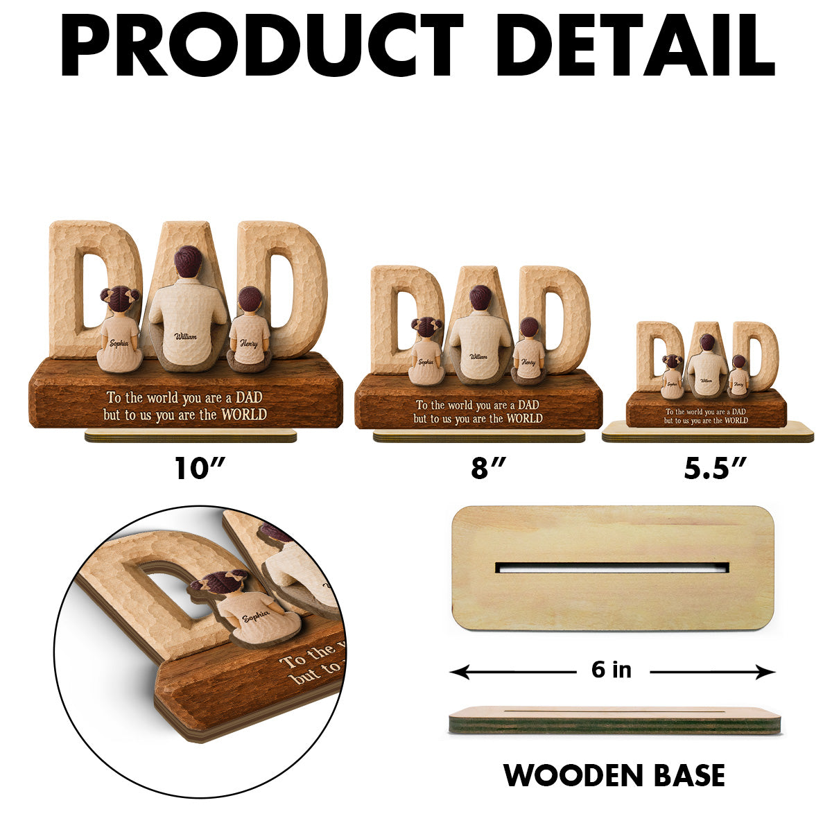 DAD Family Sitting Back View 2D Flat - Personalized Wooden Plaque