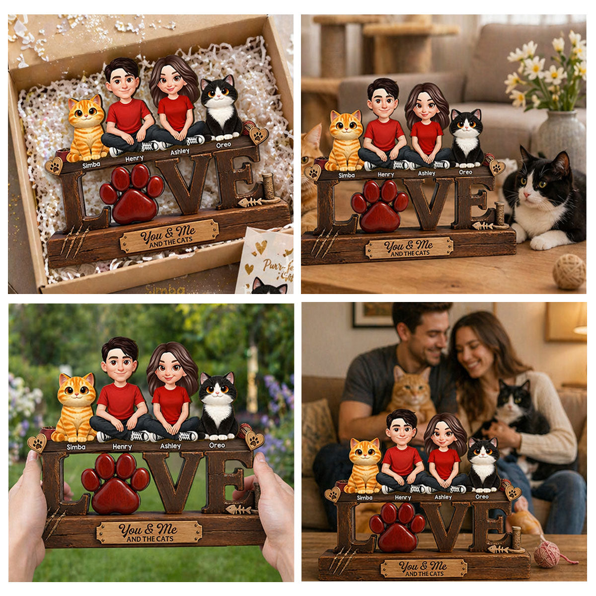 You & Me And The Cat - Personalized 2-Layered Wooden Plaque - Heartfelt  Gift For Cat Dad