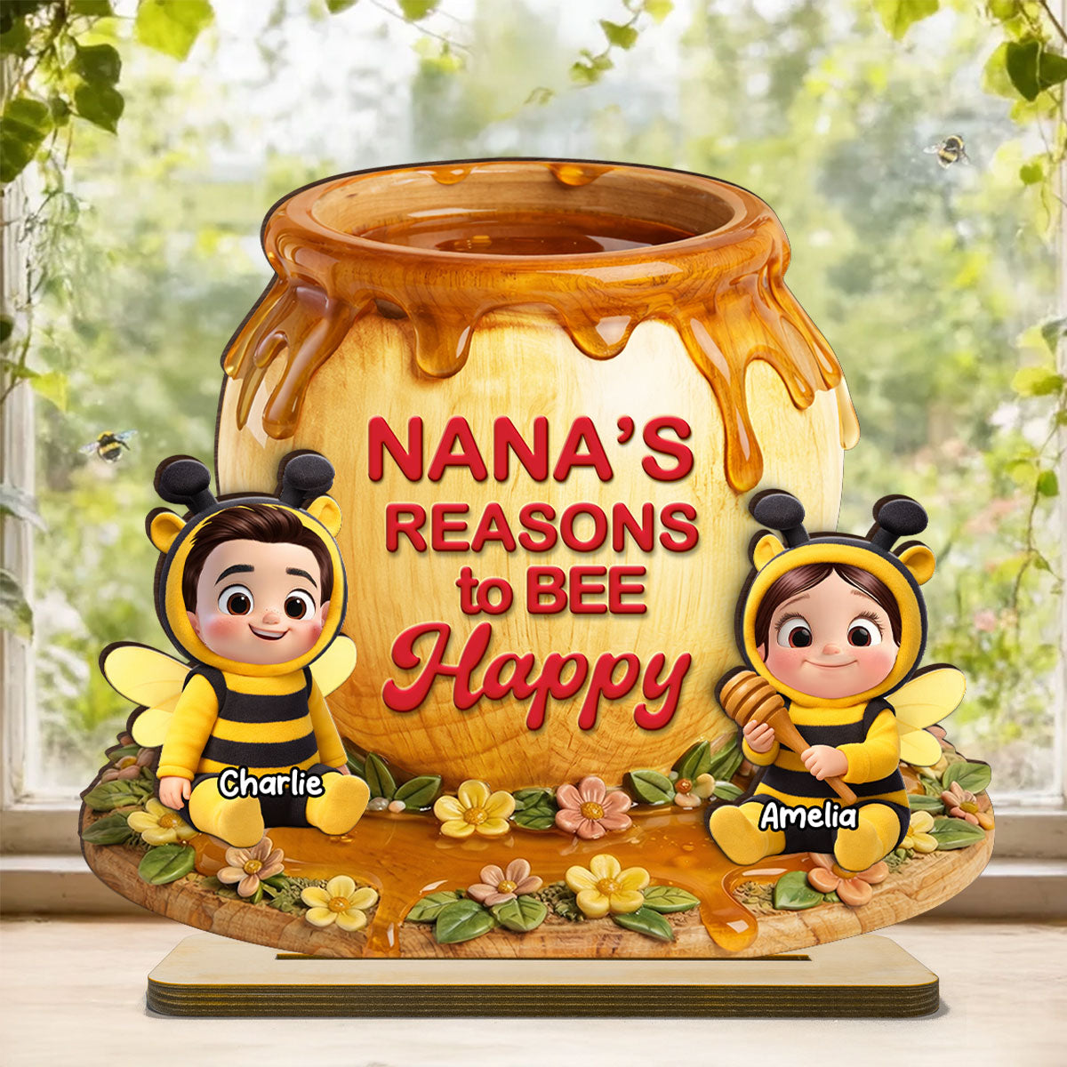 Reasons to Bee Happy - Personalized 2-Layered Wooden Plaque - Heartfelt Mother's Day Gift for Mom, Grandma