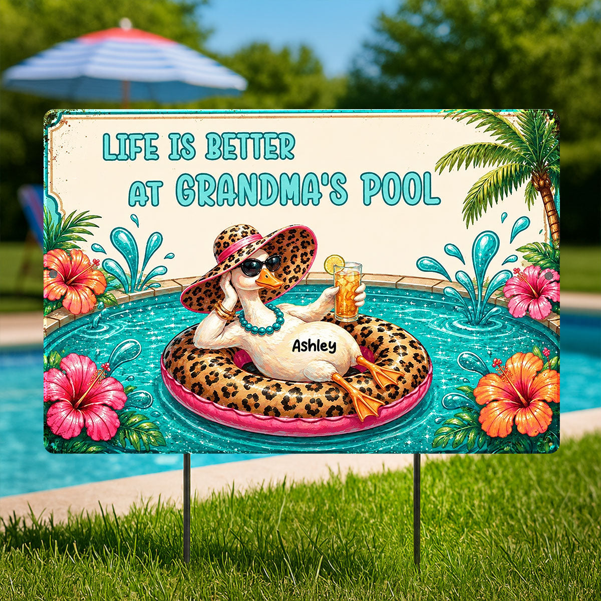 Life Is Better At Grandma's Pool - Personalized Metal Sign - Gift For Grandma, Summer Decorations
