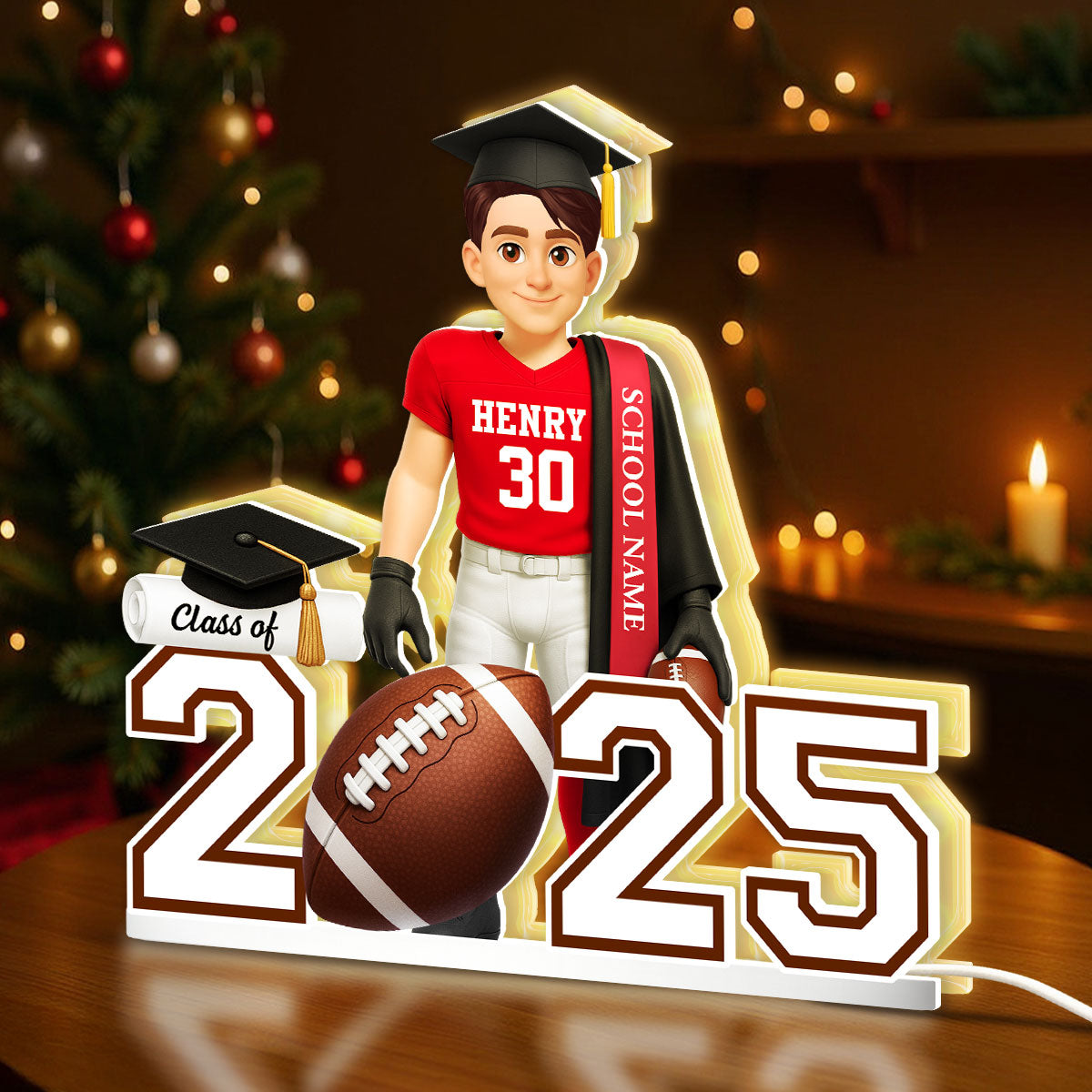 Football Boy 3D Effect Senior - Personalized Light Box - Christmas Gift Graduation Gift