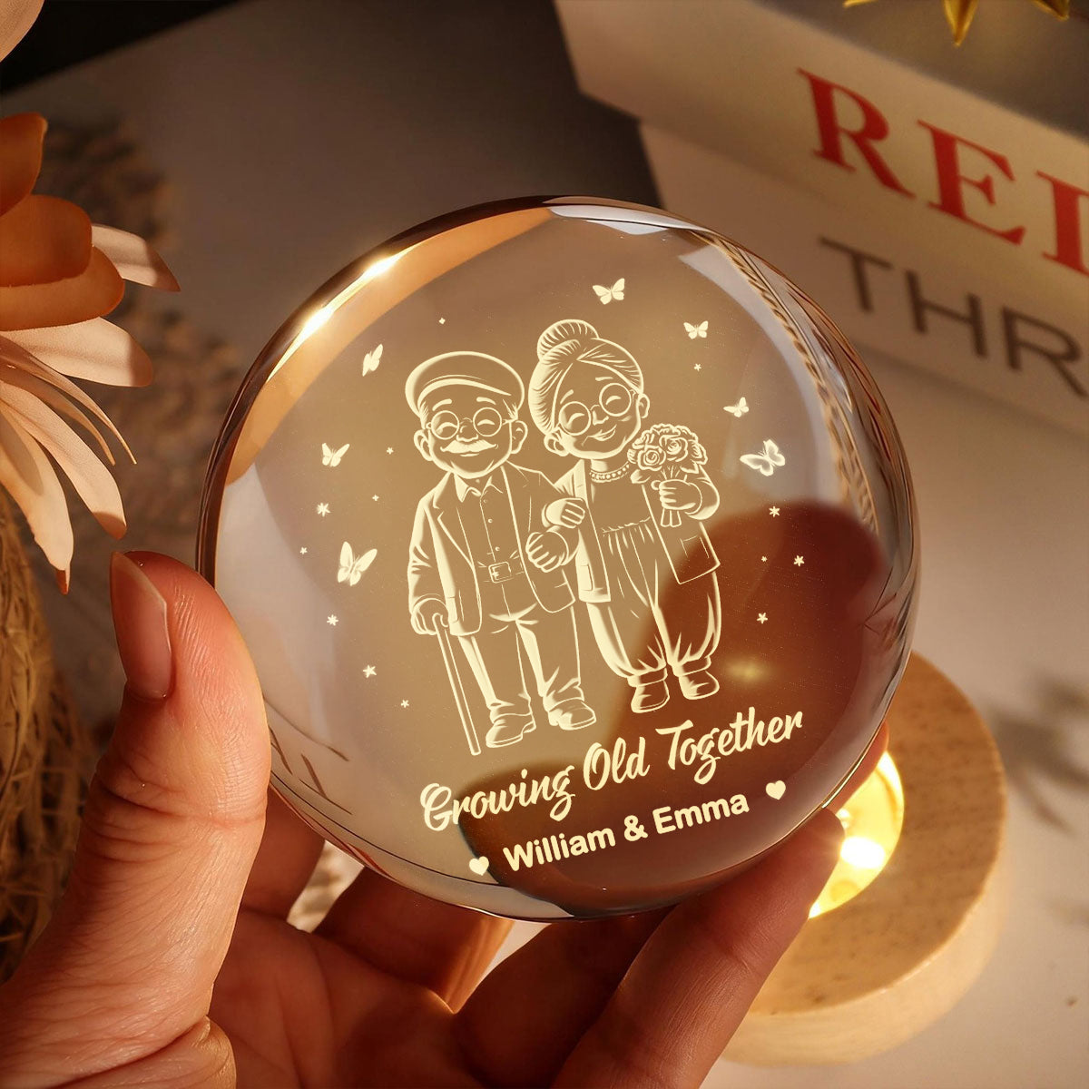 Couple Growing Old Together - Personalized Crystal Ball LED Night Light - Heartfelt Valentine's Day Gift for Her, for Him