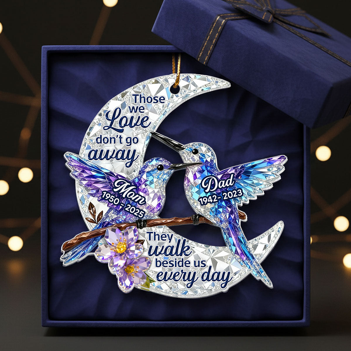 3D Effect Flat Christmas Hummingbird Moon Memorial - Personalized Acrylic Ornament - Remembrance Gift, Sympathy Gift