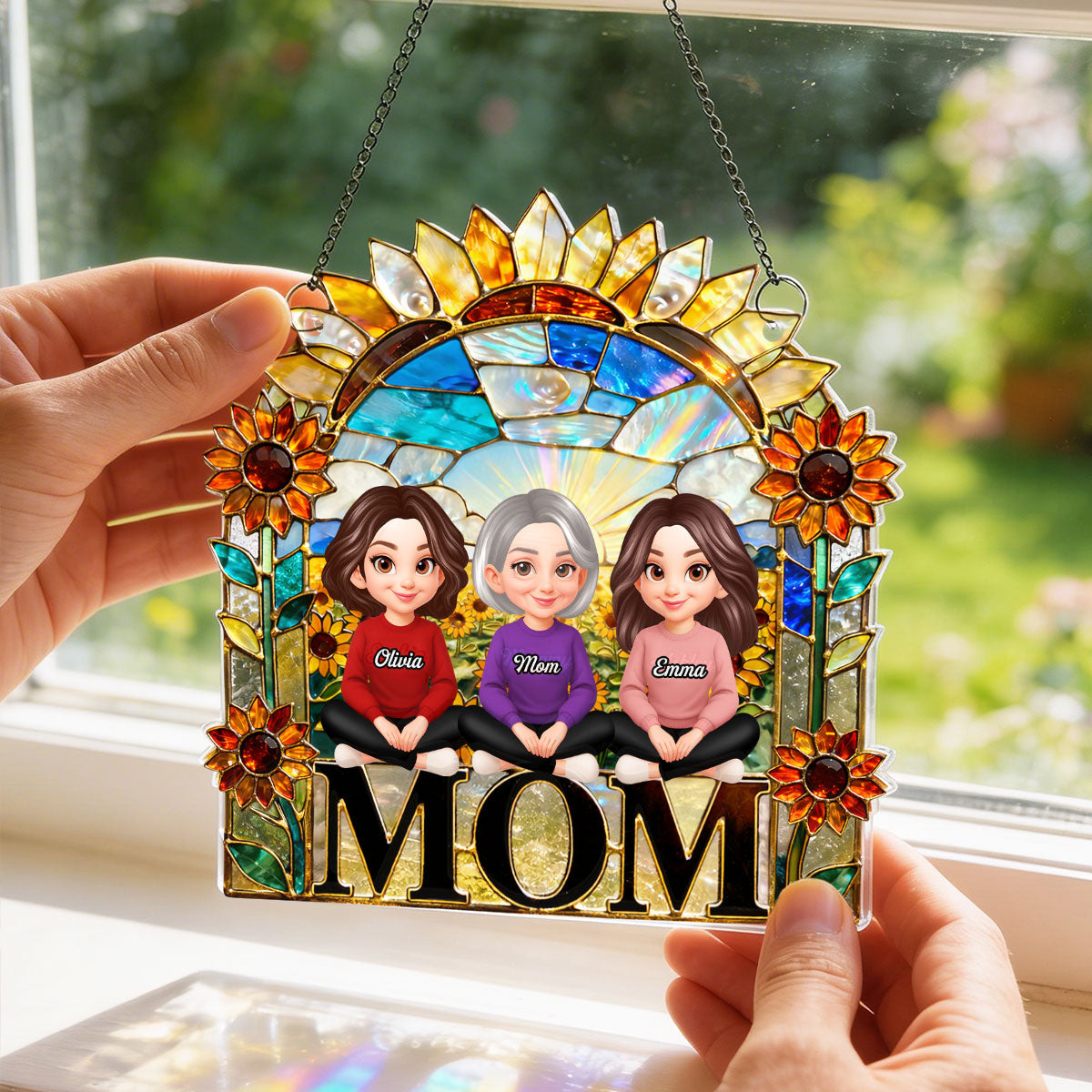 Mom And Children Sunflower - Personalized Suncatcher - Heartfelt Mother's Day Gift for Mom