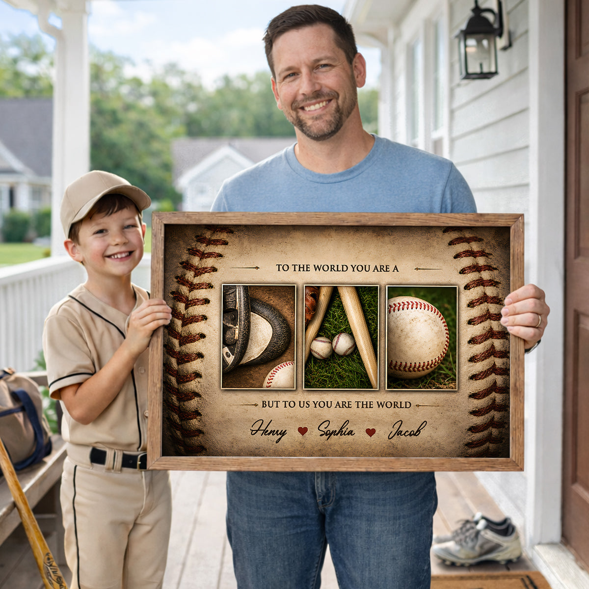 Baseball Dad to Us You Are the World - Personalized Poster - Father's Day Gift for Dad, Husband