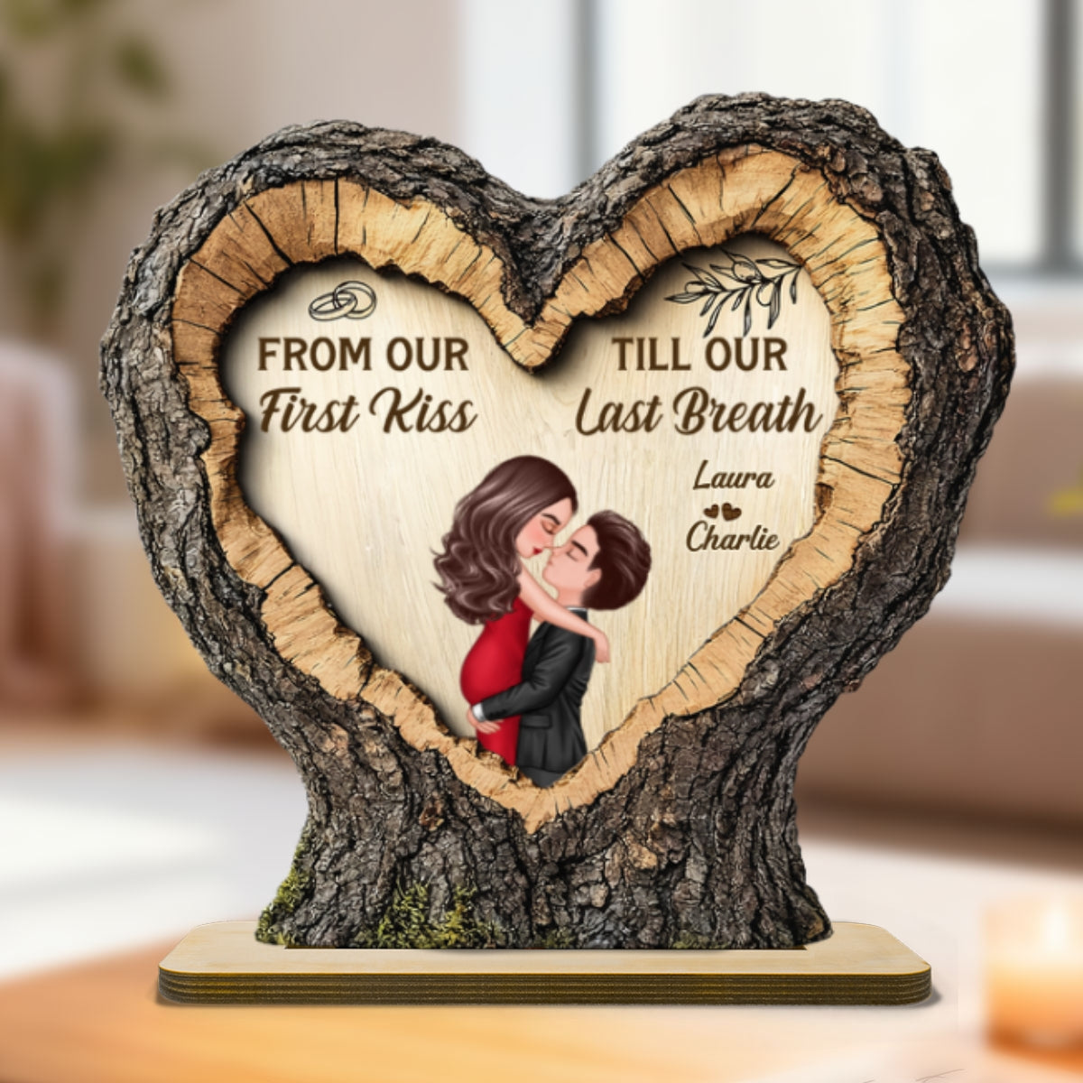 From First Kiss Till Last Breath Couple Kissing 2D Flat - Personalized 2-Layered Wooden Plaque - Anniversary Gift, Valentine's Gift For Him, For Her