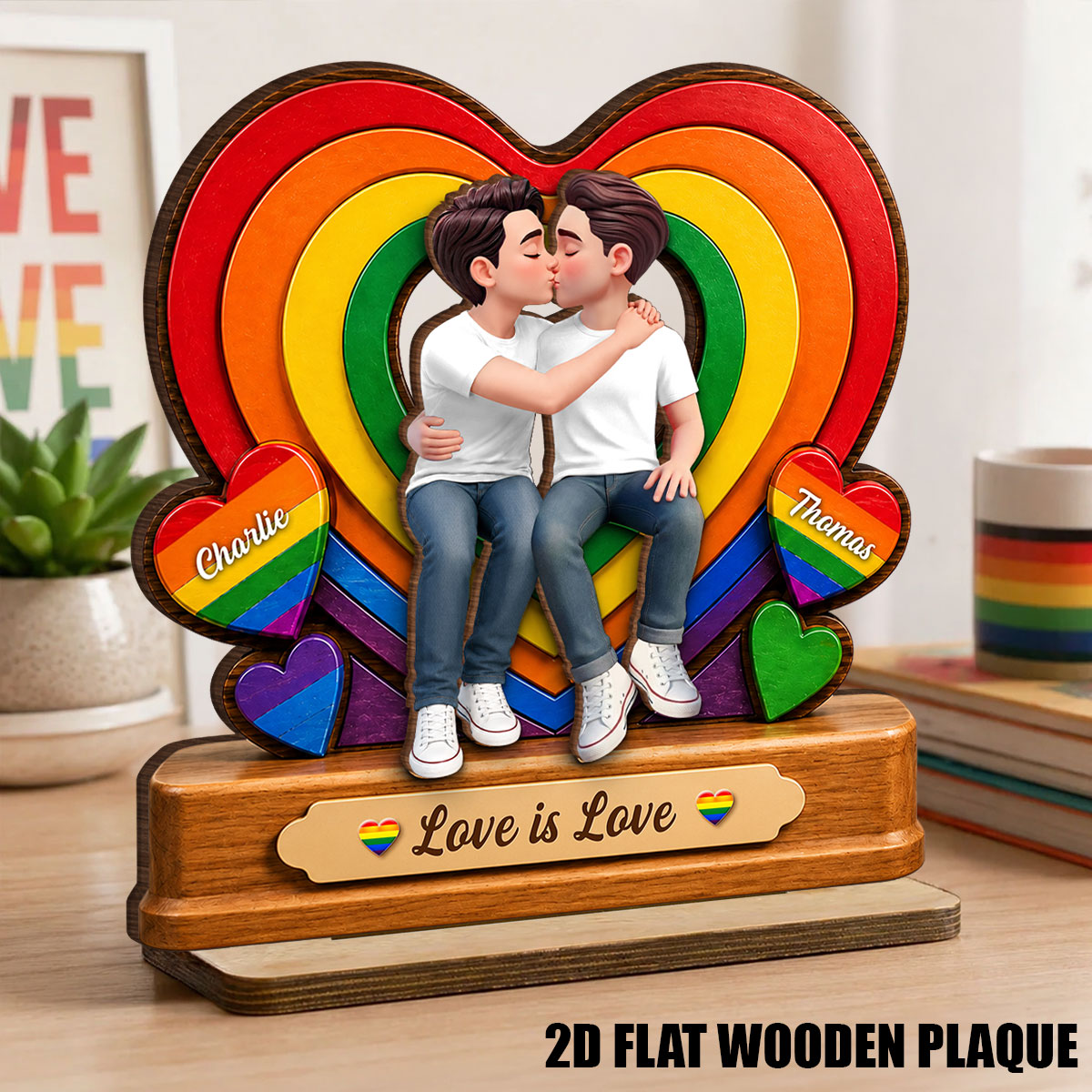 Together With Pride LGBT+ Couple - Personalized 2-Layered Wooden Plaque - Gift For Couple, Happy Pride Month