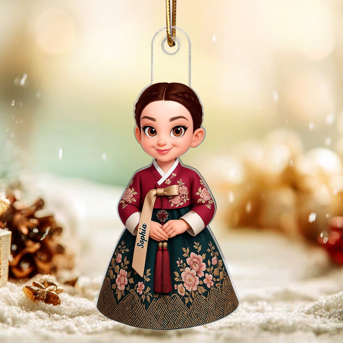 3D Effect Man Woman Korean Hanbok - Personalized Acrylic Ornament - Gift For Korean, Korean Lovers