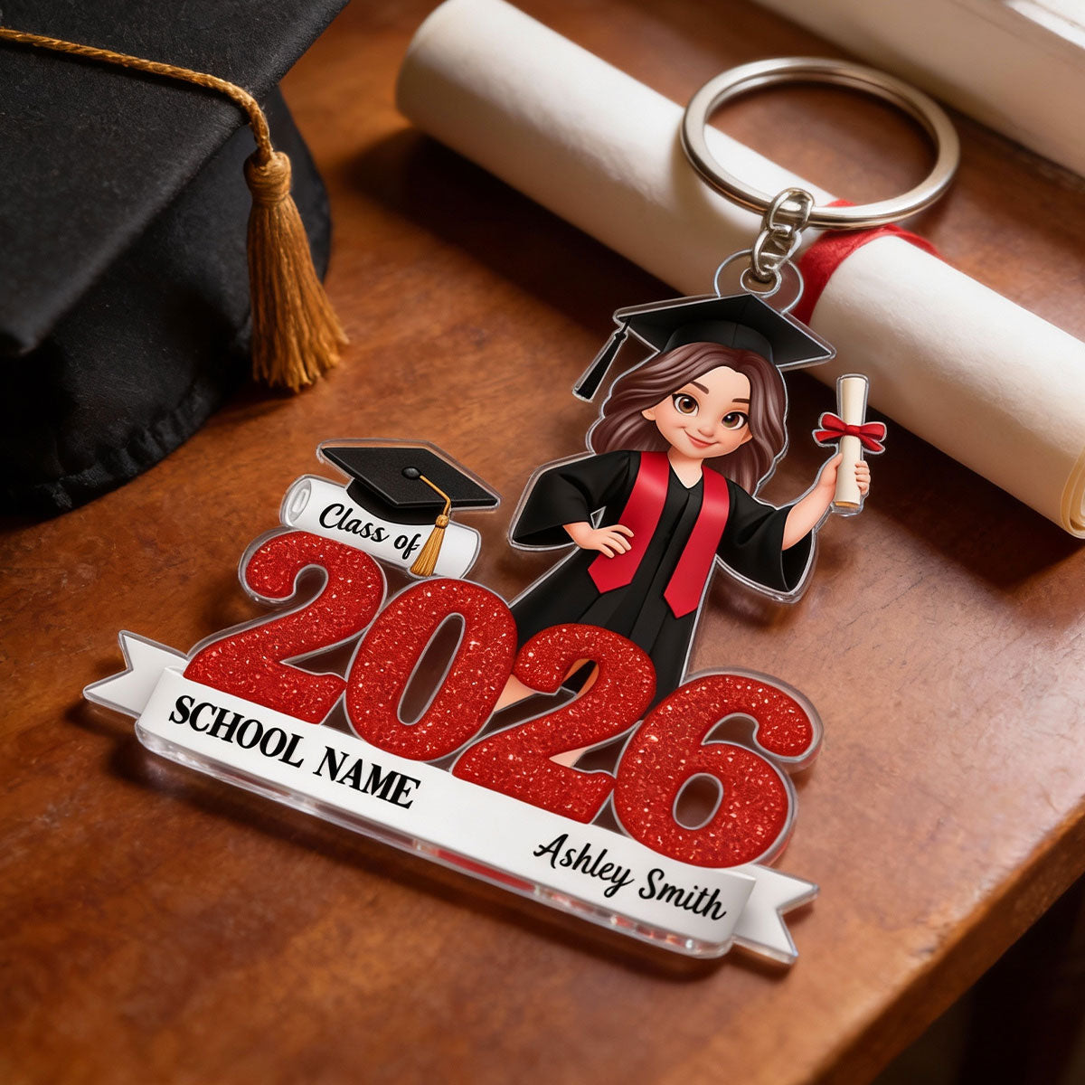 Class Of 2025 2026 3D Effect Senior - Personalized Acrylic Keychain - Gift for Senior