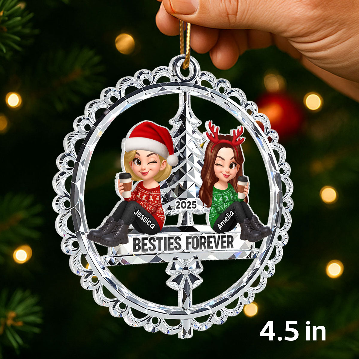 Besties Forever Crystal Effect - Personalized Acrylic Ornament - Christmas Gift for Best Friends