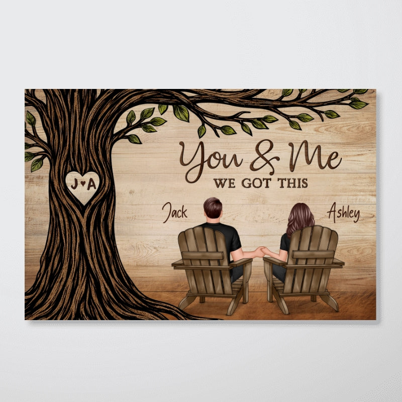 Couple Sitting Under Heart Carved Tree - Personalized Poster - Valentine's Day Gift For Couple