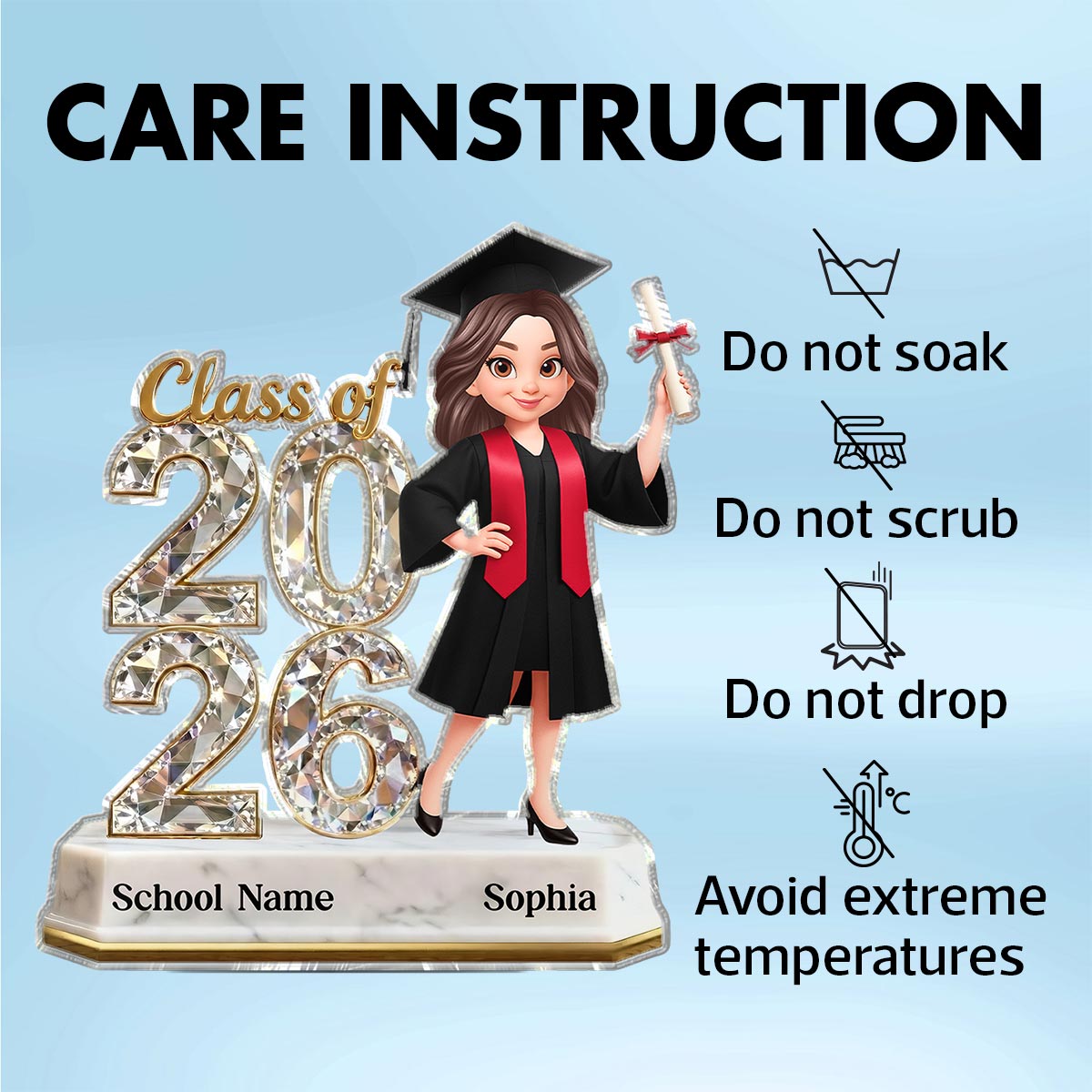 Senior Class Of 2026 2027 Keepsake 2D Flat - Personalized Acrylic Block Plaque - Graduation Gift For Graduates, Daughter, Son