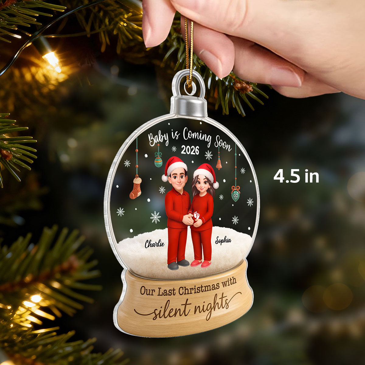 Last Christmas With Silent Nights Expecting Couple Parents-to-be - Personalized Acrylic Ornament