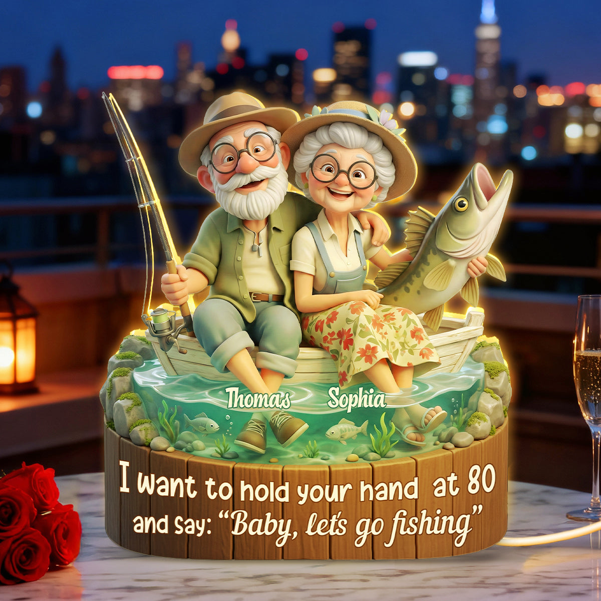 Baby Let's Go Fishing Old Couple - Personalized Light Box - Sentimental Gift for him, for her