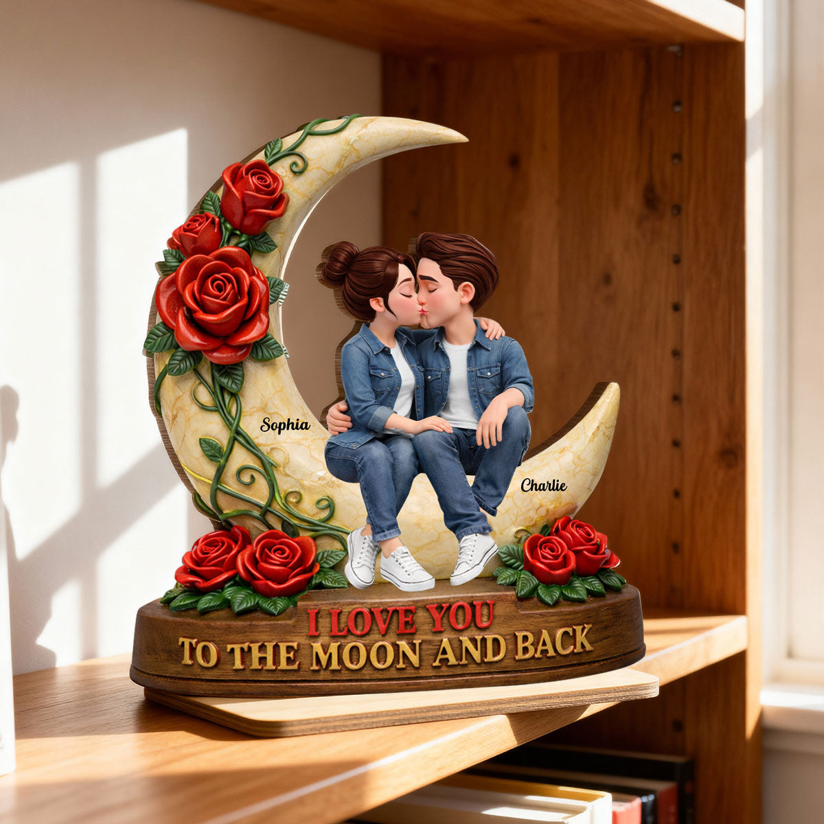 Couple Eternal Love to the Moon and Back - Personalized 2-Layered Wooden Plaque - Sentimental Valentine's Day Gift for Her, for Him
