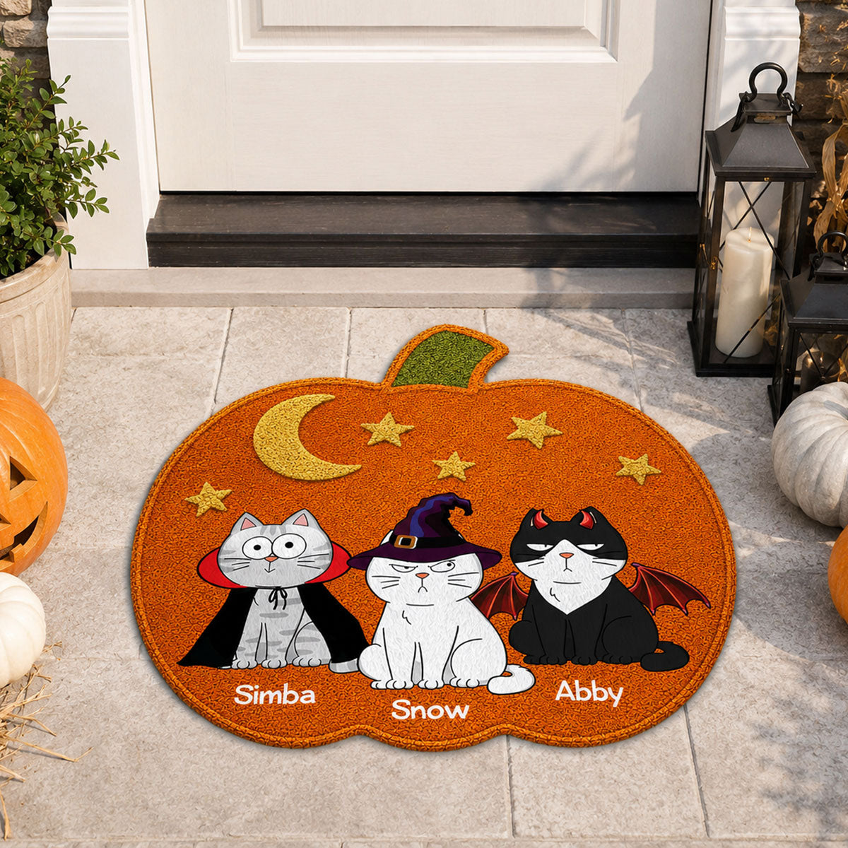 Halloween Pumpkin Cats Welcome - Personalized Doormat - Halloween Gift For Cat Lovers, Halloween Decoration