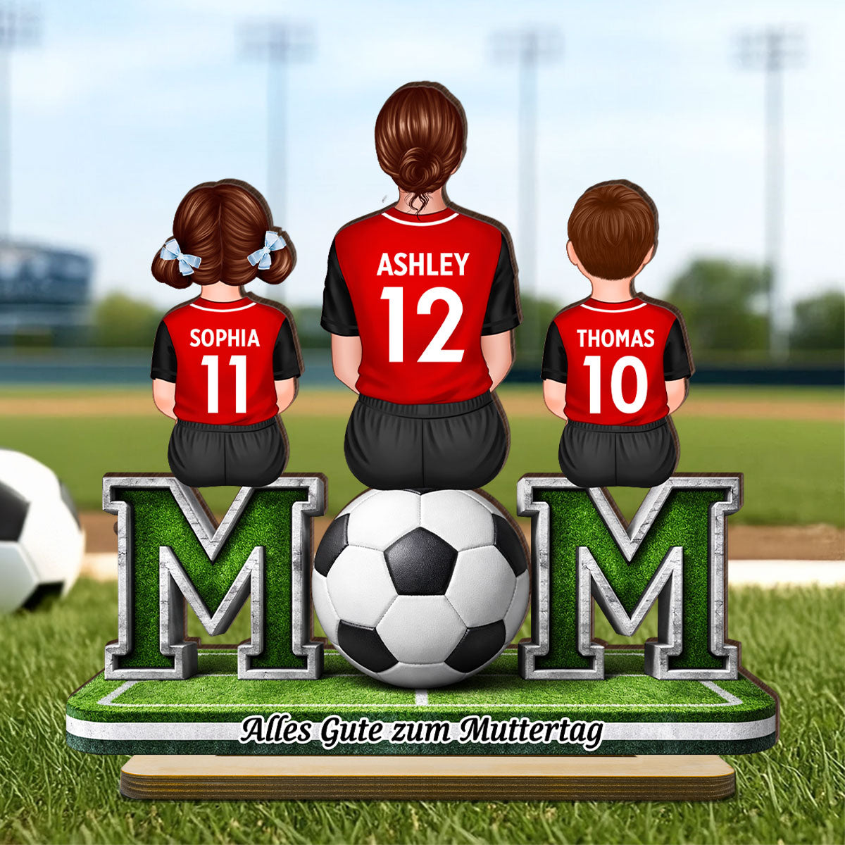 Fußball-Mama mit Kindern – Personalisiertes 2-lagiges Holzschild – Herzliches Geschenk cho Fußball-Mamas & Ehefrauen