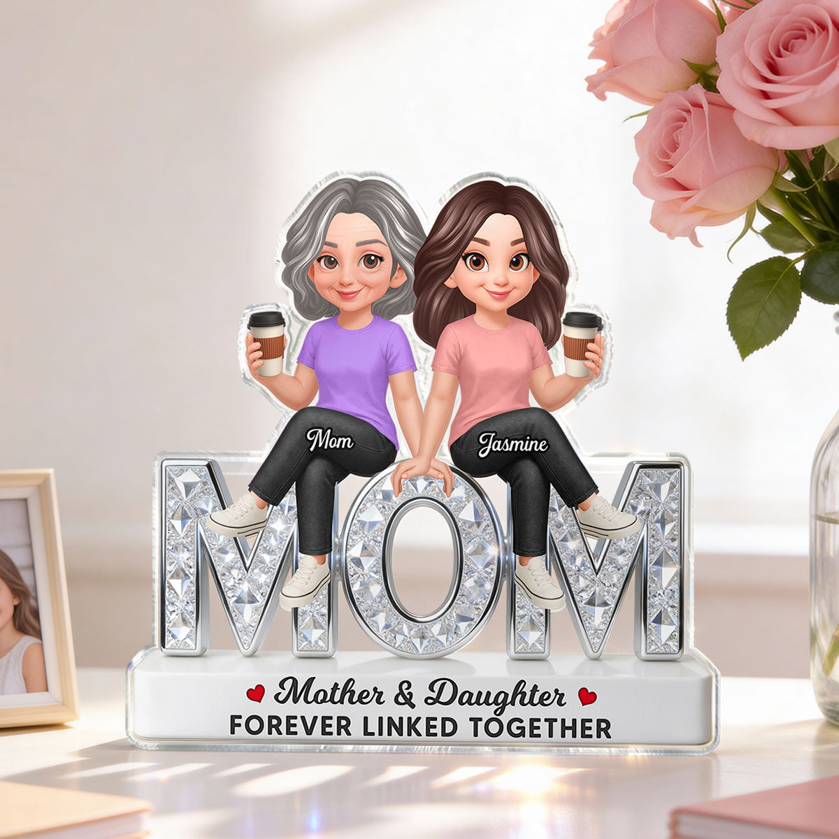 Beautiful Mom And Daughters Forever Love - Personalized Acrylic Block Plaque - Mother's Day Gift For Mom