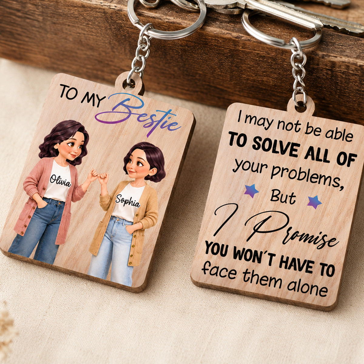 To My Bestie Pinky Promise Besties - Personalized Wooden Keychain - Friendship Gift, Birthday Gift For Best Friends